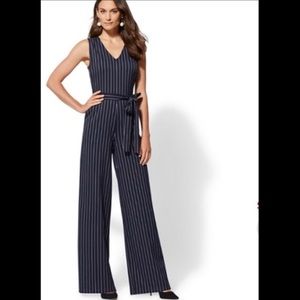 New York & Company Navy and White Pinstriped Jumpsuit - Size 2 - NWT